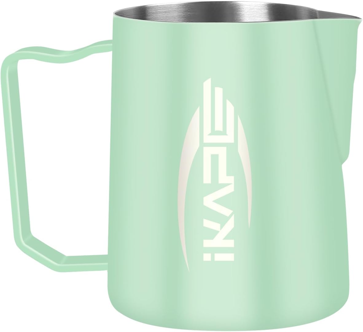 IKAPE Espresso Milk Pitcher, Espresso Steaming Pitcher with Sharp Spout for Espresso Barista Tool, 20.3 oz / 600ml Milk Frothing Jug (Light Green)