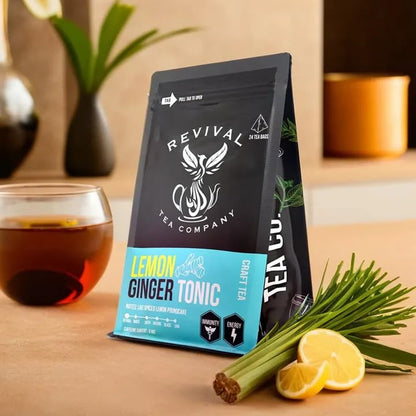 Revival Tea Company Lemon Ginger Tonic - Caffeine Free Herbal Tea Blend with Lemongrass and Ginger - 24 Tea Bags
