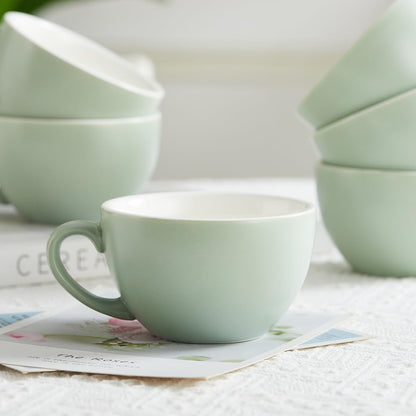 Set of 6 Matte Green 10 oz Professional Barista Ceramic Latte Art Cappuccino Cups Set (Matte Green * 6)