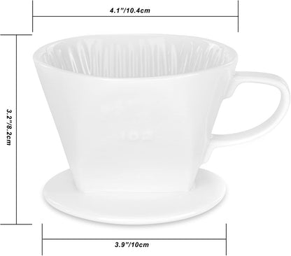 Pour Over Ceramic - Coffee Dripper with 3 Holes Flat Bottom, Porcelain Slow Filter Cone for Travel, Camping, Office, Home, Coffee Maker Brew