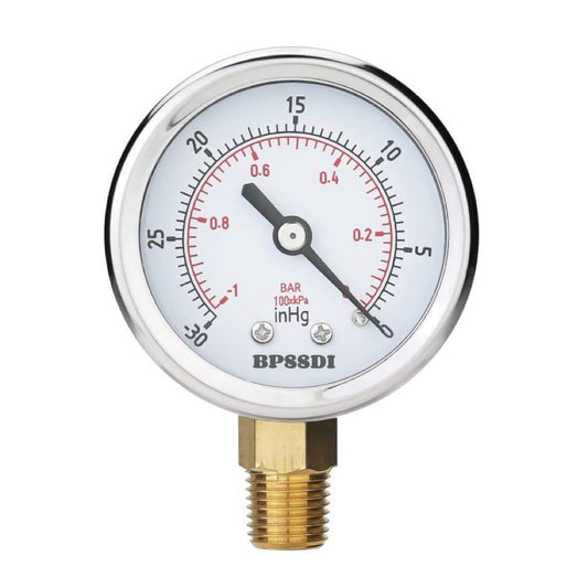 30inHg Vacuum Pressure Gauge, Water Pressure Gauge, 2.5" Dial Size, 1/4" NPT Lower Mount, 304 Stainless Steel Case, for Pneumatic Air Compressor RV Regulator Valve Test(with Tape)
