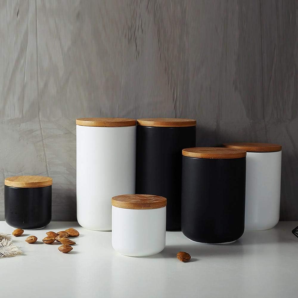 jessie Ceramic Storage Containers with Airtight Seal Bamboo Lids Kitchen Canisters for Sugar Coffee Tea Spice Seasoning (black, 800ml/27 oz)