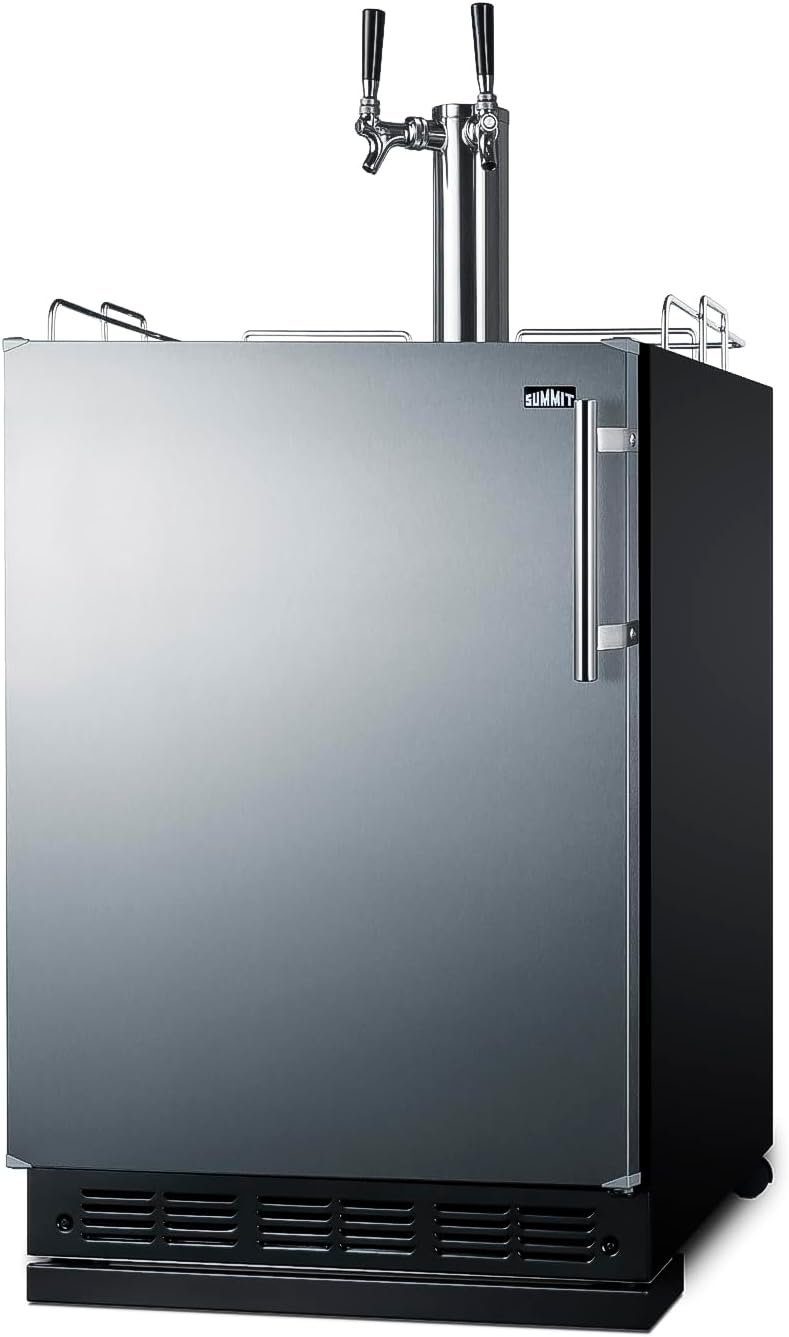Summit Appliance 24" Wide Beer Kegerator/Refrigerator Combo, Black Interior, Caster Wheels, Residential/Commercial Use (LHD, Beer)