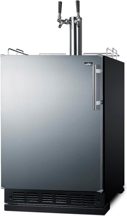 Summit Appliance 24" Wide Beer Kegerator/Refrigerator Combo, Black Interior, Caster Wheels, Residential/Commercial Use (LHD, Beer)