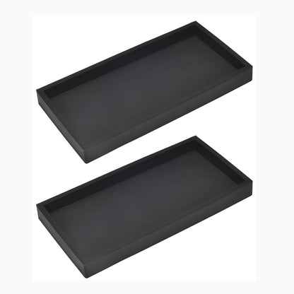 DNC 2PC 7.9" Small Bathroom Vanity Tray for Counter, Silicone Kitchen Sink Soap Tray for Countertop Dish Holder Dispenser Toilet Tank Desk Organizer Black