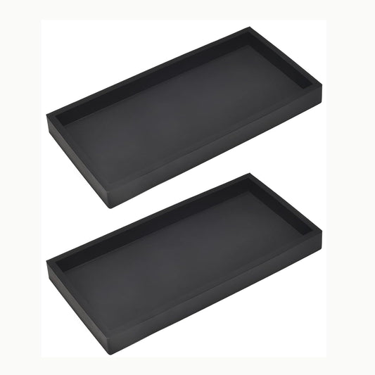 DNC 2PC 7.9" Small Bathroom Vanity Tray for Counter, Silicone Kitchen Sink Soap Tray for Countertop Dish Holder Dispenser Toilet Tank Desk Organizer Black