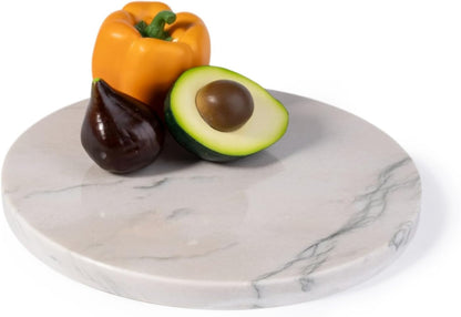 Koville Brazilian Natural Marble Cutting Board for Kitchen, 11inch Round Hand Crafted Marble Slab for Cheese, Charcuterie, Pastry Board - Wedding Gift, House Warming Gift(White Macaubas)