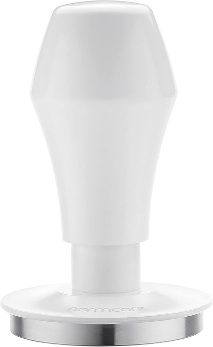 Normcore 53.3mm Espresso Coffee Tamper V4 - Spring Loaded Tamper With Stainless Steel Flat Base - Non-stick coating White - 15lb / 25lb / 30lbs Replacement Springs - Anodized Aluminum Stand