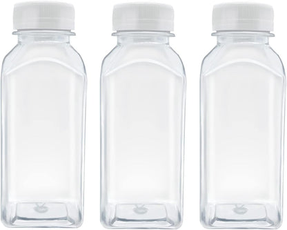 3 Pcs 8 Ounce Plastic Juice Bottles, Reusable Bulk Beverage Containers for Juice, Milk and Other Beverages, White lid
