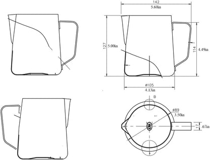 Rattleware 32 oz Latte Art Pitcher – Stainless Steel Frothing Pitcher with Etched Graduation, Tapered Spout, Ergonomic Handle, Professional Steaming Pitcher for Baristas, Cafe and Home Use