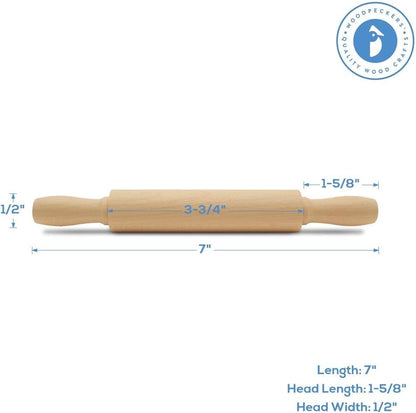 Wooden Mini Rolling Pin, 7 Inches Long, Pack of 6, Perfect for Fondant, Pasta, Baking in the Kitchen, Play-doh, Crafting and Imaginative Play, by Woodpeckers