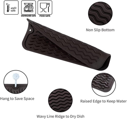 Silicone Dish Drying Mat for Multiple Usage,Easy clean,Eco-friendly,Heat-resistant Silicone Mat for Kitchen Counter or Sink,Refrigerator or Drawer Liner Coffee S 12 inches x 6 inches