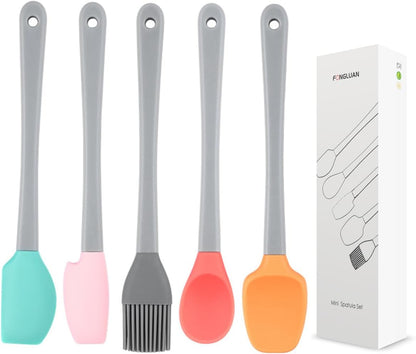 Mini Silicone Spatula Set of 5 - Heat Resistant & Nonstick Rubber Spatulas - Dishwasher Safe Kitchen Utensils for Cooking, Baking, Mixing