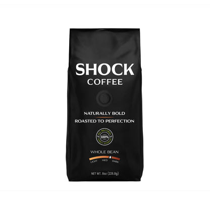 Shock Coffee Naturally Bold | Extra High Caffeine Strong Coffee | Medium Dark Roast Whole Bean | Premium Arabica | 8 ounce