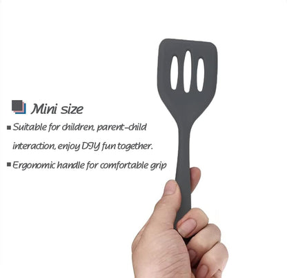 Rose Gold And Grey Mini Kitchen Utensil Small Five-Piece Set Tiny Silicone Kids Kitchen Tools Whisk Spatula Tongs Spoon And Slotted Spatula For Cooking(Kids Baking Supplies) Grey