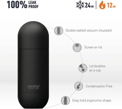 asobu Orb Stainless Steel Double Wall Insulated Travel Water Bottle – Lid Doubles as a Cup 14 Ounce (White)