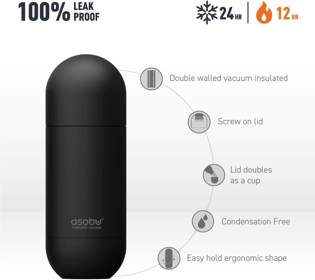 Asobu Orb Stainless Steel Double Wall Insulated Travel Water Bottle – Lid Doubles as a Cup 14 Ounce (Red)