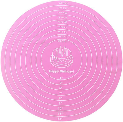 1 Pcs Pink Round Baking Mat, Cake Turntable Mat, Cake Mat Round Silicone Baking Mat, 12 In Cakes Pastry Mat for Cake Turntable Stan