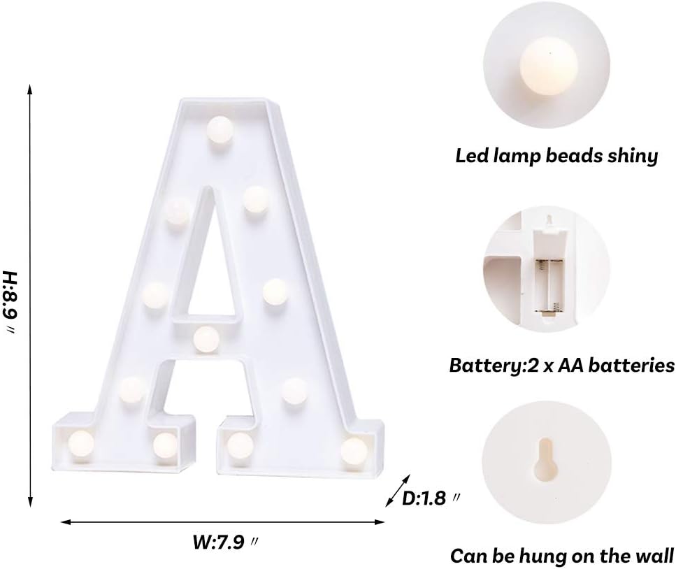 Foaky Light Up Letters,Marquee Letters,Engagement Party Decorations Letter Lights Sign for Night Light Wedding Birthday Party Christmas Lamp Home Bar Decoration (A)