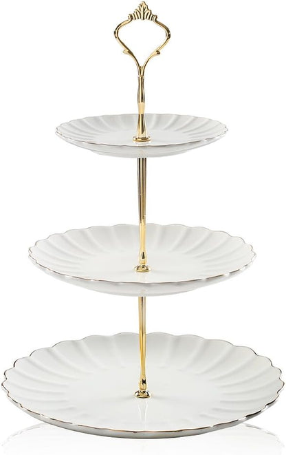 Sweejar 3 Tier Ceramic Cake Stand Wedding, Dessert Cupcake Stand for Tea Party Serving Platter (White)