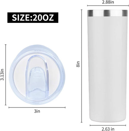 HASLE OUTFITTERS 20 oz Skinny Tumblers Bulk Set, Stainless Steel Insulated Slim Tumblers with Lids, Reusable Double Wall Travel Coffee Mugs, Durable Powder Coated Travel Water Cups(White, 8)