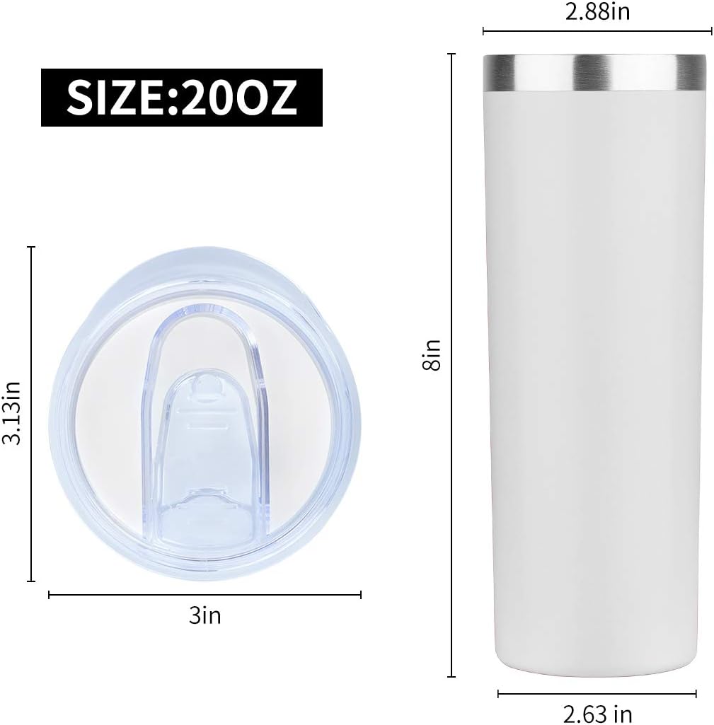 HASLE OUTFITTERS 20 oz Skinny Tumblers Bulk Set, Stainless Steel Insulated Slim Tumblers with Lids, Reusable Double Wall Travel Coffee Mugs, Durable Powder Coated Travel Water Cups(White, 4)