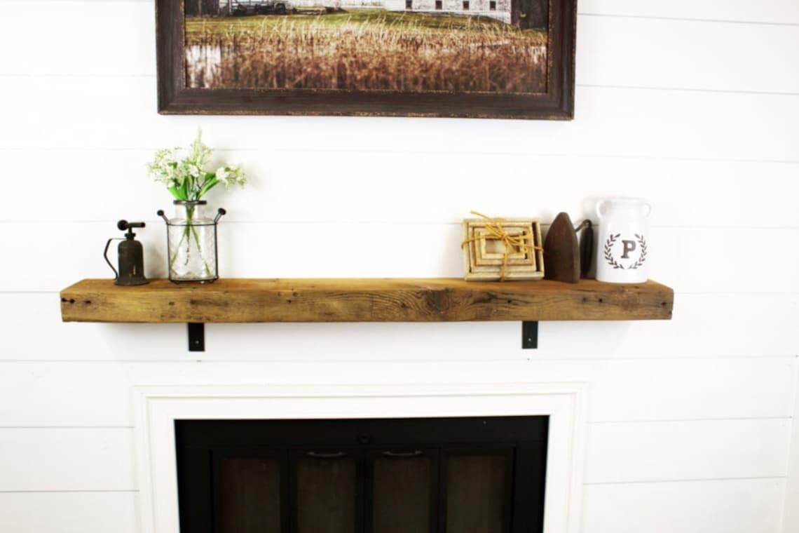 Modern Timber Craft Reclaimed Wood Floating Wall Shelf | Solid Rustic American Barnwood, Floating Shelf Brackets | 2.75" Thickness | 18" L x 7" D, Jacobean, Planed and Sanded, 2 Pack