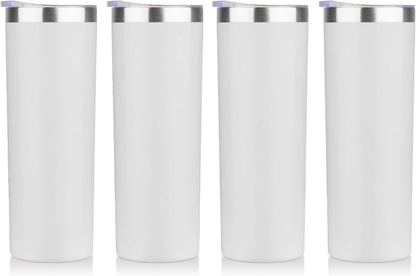 HASLE OUTFITTERS 20 oz Skinny Tumblers Bulk Set, Stainless Steel Insulated Slim Tumblers with Lids, Reusable Double Wall Travel Coffee Mugs, Durable Powder Coated Travel Water Cups(White, 4)