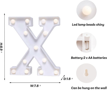 Foaky LED Letter Lights Sign Marquee Light Up Letters Sign for Night Light Wedding/Birthday Party Battery Powered Christmas Lamp Home Bar Decoration(X)