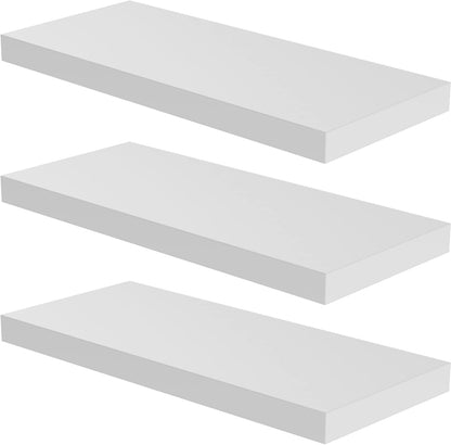 Floating Shelf, Set of 3 Wall Shelf, 30 in W x 12.75 in D x 2 in H Wooden Floating Wall Shelf with Invisible Brackets for Living Room/Bedroom/Bathroom/Kitchen Storage and Decor, White