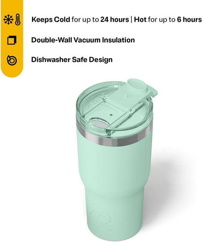 RTIC 20oz Essential Tumbler with Lid, Insulated, Stainless Steel, Metal, Double Wall Vacuum-Insulation, Ceramic Lined, Travel Cup for Iced Coffee, Tea, Hot and Cold Drink, Fresh Mint