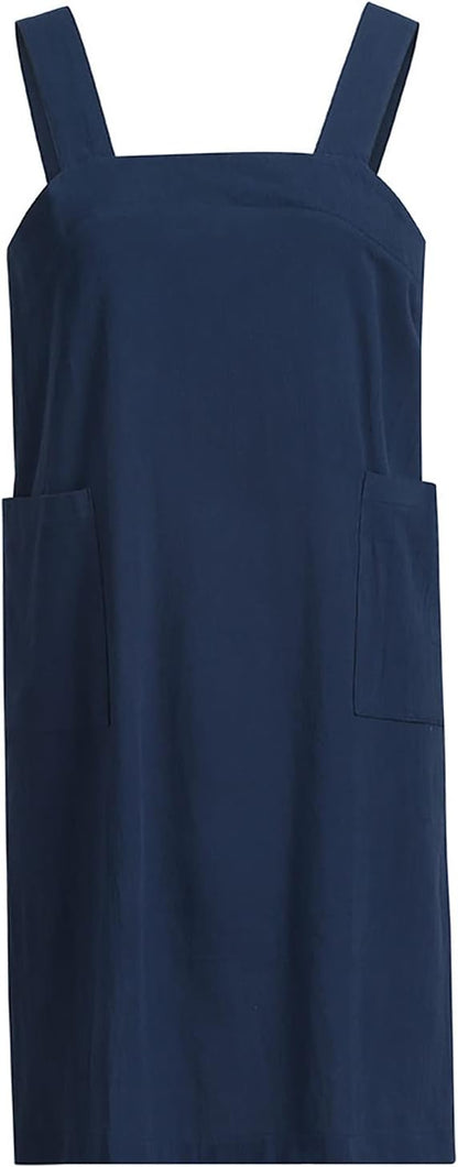 ZQFFB Pinafore Cross Back Apron for Women with Pockets Japanese Smock for Work Gardening Cooking Painting Baking