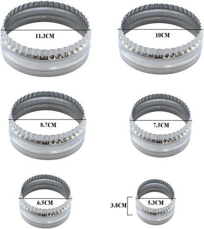 Fluted Cookie Cutters- Round Biscuit Cutters Set of 6 Pieces, Double Sided Fluted and Plain Edge Cookie Cutters, Stainless Steel