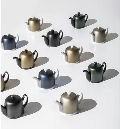 Salam Luxury French Tea Pot - Porcelain Teapot with Bronze Stainless Steel Cover, Ceramic Tea Kettle for Loose Tea, Removable Infuser, 6 Cup Capacity, 36oz - White