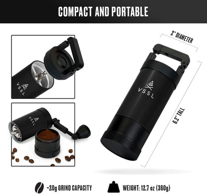 Java Manual Coffee Grinder, 20 Gram Capacity, Stainless Steel Burr, 50 Settings, Black