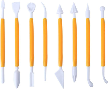 Marshmallow Fondant Cake Decorating Hand Tool 12 Pcs 5 Sets Sugar craft Gum paste Icing Smoother Rolling Pin Trimmer Cutter Embosser Flower Scissor Modelling Accessories Supplies Kit Yellow