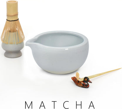 Artcome Matcha Ceremony Kit for Japanese Tea Ceremony, Bowl with Pouring Spout, Whisk, Tea Scoop, Matcha Powder Strainer, Matcha Tea Set For Making Usucha, Koicha and Matcha Latte (Cyan)