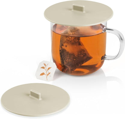 Carrotez Silicone Cup Covers for Drinks, 3.9 Inch Reusable Silicone Mug and Cup Lids for Steeping Coffee and Tea, Set of 2 - Cream