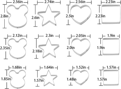 Metal Cookie Cutters Set - Square, Heart, Star - 12Pieces Cookie Cutters - Fruit Cutter, Polymer Clay Cutters Cookie Cutter Set for Kitchen Baking