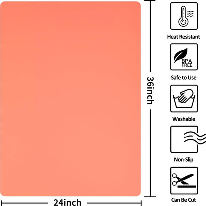 Silicone Mat Heat Resistant Mats for Countertop, Large Silicone Mats for Crafts Kitchen Counter Workbench Table protector, Size 36x24 inches Thick 2mm,Rolled Package,Coral