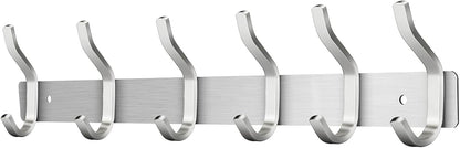 Wall Hooks Heavy Duty, 17 Inch Coat Rack Wall Mount with 6 Hooks, Silver Wall Hooks for Hanging Backpack, Bag, Purse, Clothes, Hat, Coat, Towel | Entryway & Bathroom Storage Organization Hanger