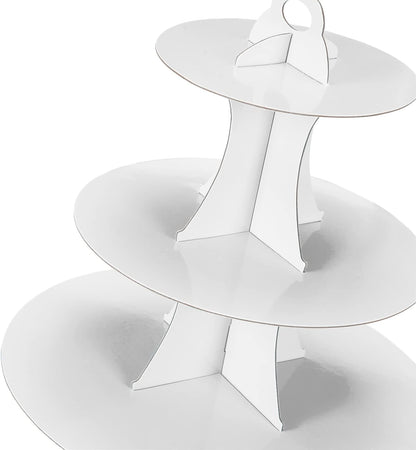 3-Tier Cupcake Stand, Cake Stand holder, Tiered DIY Cupcake Stand Tower for Dessert Table Displays, Birthday Theme Party Favors Decoration, Floral Tea Party, 12" W x 12.8" H, White