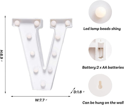 Foaky LED Letter Lights Sign Marquee Light Up Letters Sign for Night Light Wedding/Birthday Party Battery Powered Christmas Lamp Home Bar Decoration(V)