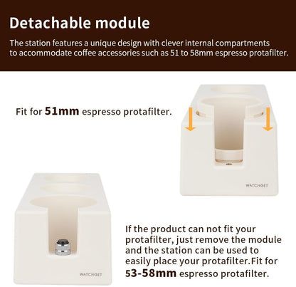 watchget Espresso Tamping Station, Plastic Espresso Organizer Box for 51/54/58mm Portafilter, Tamper, Distributor and Barista Accessories, Coffee Tamper Station, Ivory White