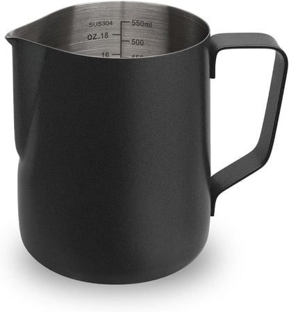 watchget Stainless Steel Milk Frothing Pitcher 20oz/600ml - Espresso Steaming Pitcher for Cappuccino, Latte Art, Coffee Machine Accessories Milk Jug Coffee Frother Cup, Black