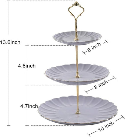 Sweejar 3 Tier Ceramic Cake Stand Wedding, Dessert Cupcake Stand for Tea Party Serving Platter (Purple)