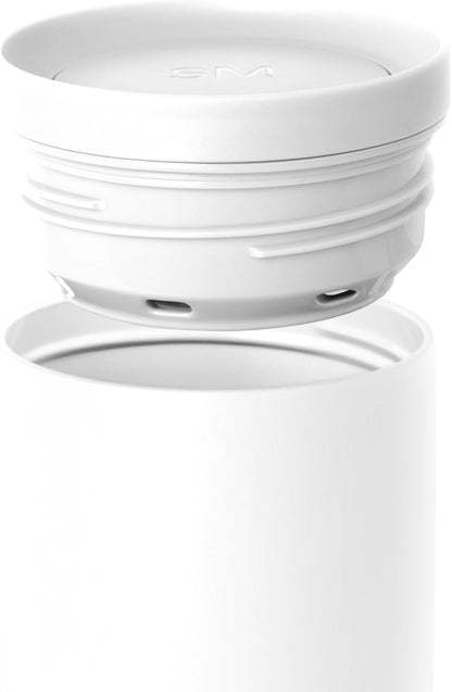 Simple Modern Travel Coffee Mug Tumbler with 360° Lid | Ceramic-Lined Insulated Stainless Steel Cold Brew Iced Coffee Cup Thermos | Gift for Women Men Her Him | Voyager Signature | 16oz | Winter White