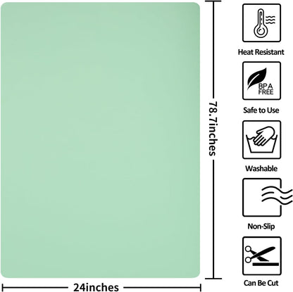 Silicone Mats for Kitchen Counter, Nonslip Silicone Mats for Crafts Countertop Protector Heat Resistant Mat (78.7” x 24” x 0.08”, Light Green)