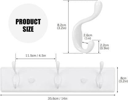 Wooden Coat Rack, Wall-Mounted Organizer for Closet, Entryway, Hallway, Foyer, Bedroom, Heavy Duty Double Hooks for Hanging Towels, Bags, Hats, Jackets, Key (White, 3 Hooks)