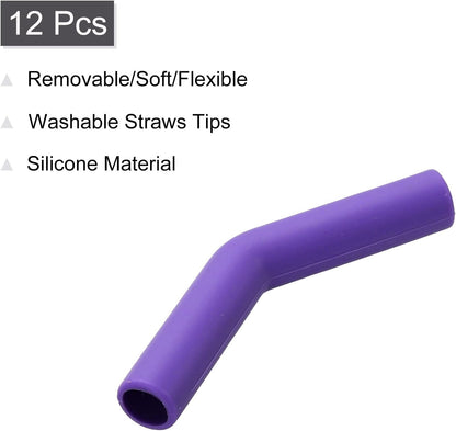 uxcell 12Pcs Silicone Straw Tips, Silicone Straw Elbows Tip, Soft Reusable Metal Straw Covers Fit for 10mm/0.39" OD Stainless Steel Straws, Purple
